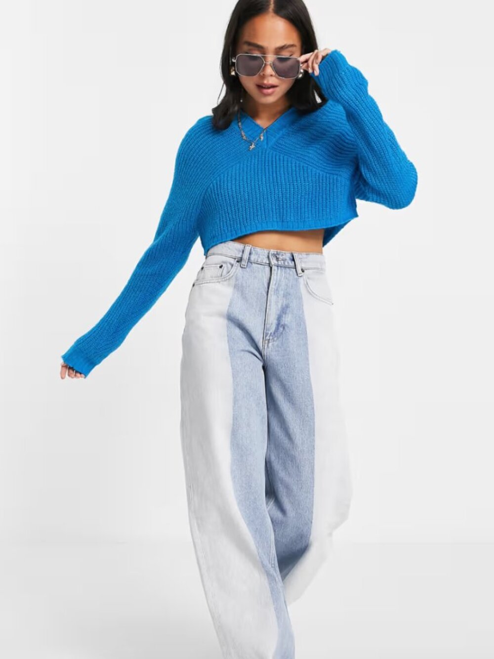 ASOS Collusion Cobalt Blue V-Neck Cropped Long‎ Sleeve Sweater 6